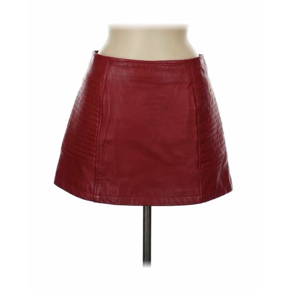 William B Red Leather Mini Skirt Silk Lined M
